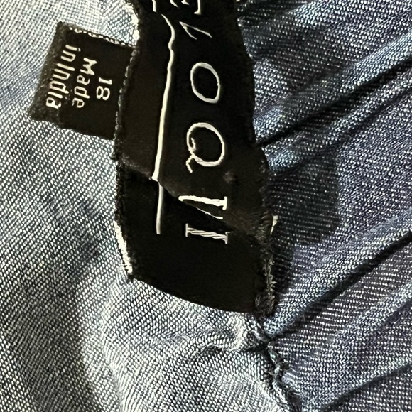 Eloquii Blue off Shoulder Lightweight Denim Dress Tie Front and 3/4 Sleeves - Picture 11 of 12